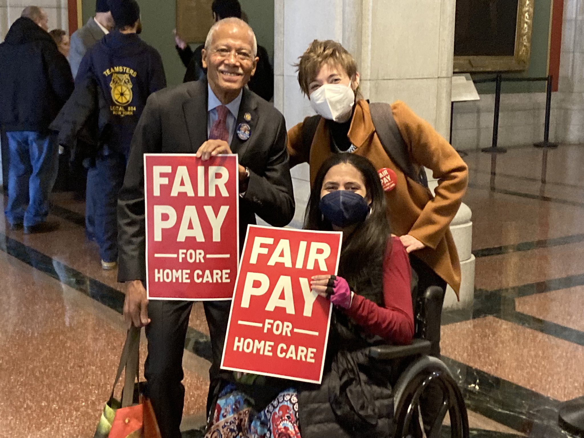 Senator Robert Jackson with Fair Pay for Home Care advocates