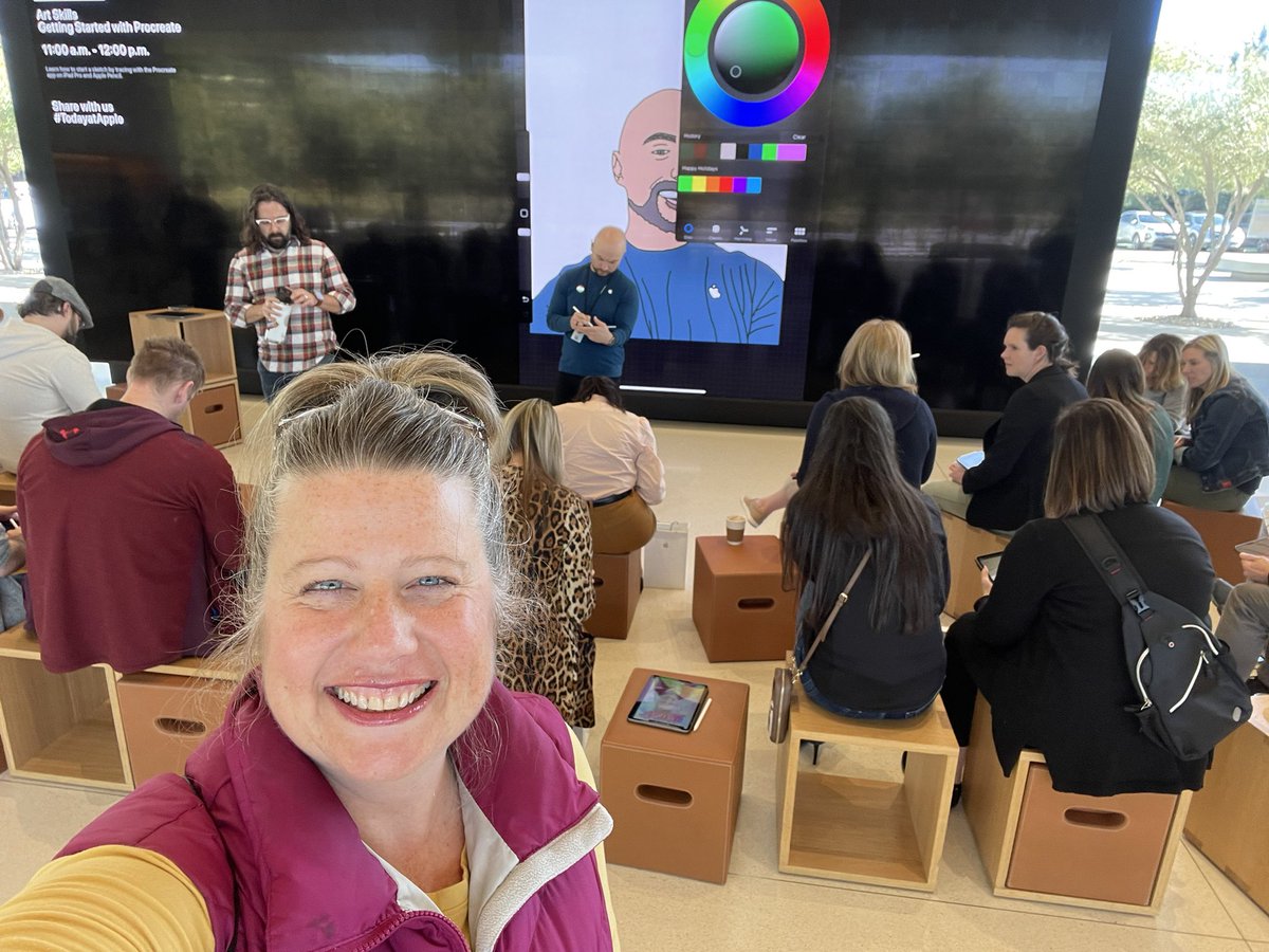 KitKatEDU's tweet photo. Art Skills with Procreate at the #ApplePark store…I’m in my element!😊🙌🏼💜 @AppleEDU #EveryoneCanCreate⁠ #AppleEduChat #iPadED #appleteacher #ADEdu #todayatapple #apple #ipad #ios  @cloverhighcte https://t.co/crdsHvwmgn