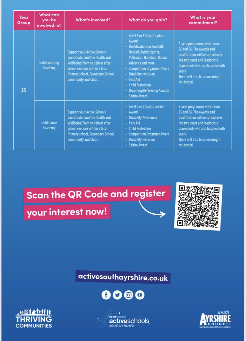 Active South Ayrshire (@activesa_sac) on Twitter photo 📣 The 2023 Leadership Academy is now open 📣
Please click the link to find our more information on the programmes available and to register your interest ⬇️
activesouthayrshire.co.uk/as/leadership/
#ThrivingCommunities #DYW
<a href="/janeleavey/">Jane Leavey</a> <a href="/sportscotland/">sportscotland</a> 📣 The 2023 Leadership Academy is now open 📣
Please click the link to find our more information on the programmes available and to register your interest ⬇️
activesouthayrshire.co.uk/as/leadership/
#ThrivingCommunities #DYW
<a href="/janeleavey/">Jane Leavey</a> <a href="/sportscotland/">sportscotland</a>