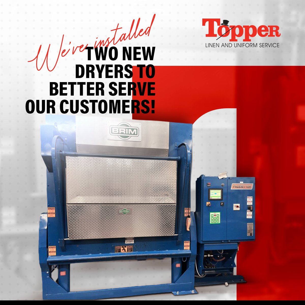 We've recently installed two new Brim Pacesetter dryers! These will allow our team to save both time and energy in order to better serve you. 🙌