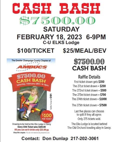 Get your tix now for our Charity Cash Bash Fundraiser on February 18th! Check our Events page to learn more or contact any of our members. #Fundraiser #CashBash #DinnerIsOnly25More #ItsAllYouCanEat #OtherWaysToWinMoneyAllNight #Ambucs #ItsAGreatDayToBeAnAmbuc #InspiringMobility