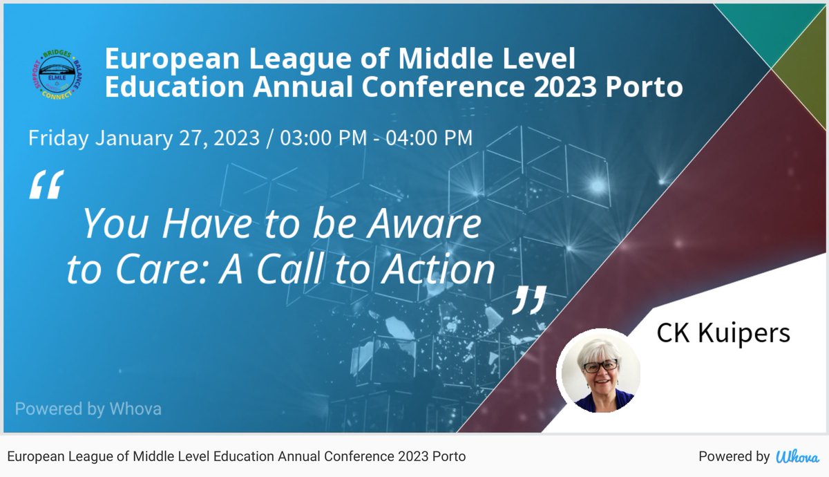 CK_Kuipers's tweet photo. I am speaking at European League of Middle Level Education Annual Conference 2023 Porto. Please check out my talk if you're attending the event! @elmlenews #ELMLEPorto - via #Whova event app https://t.co/adXEEPOR0v