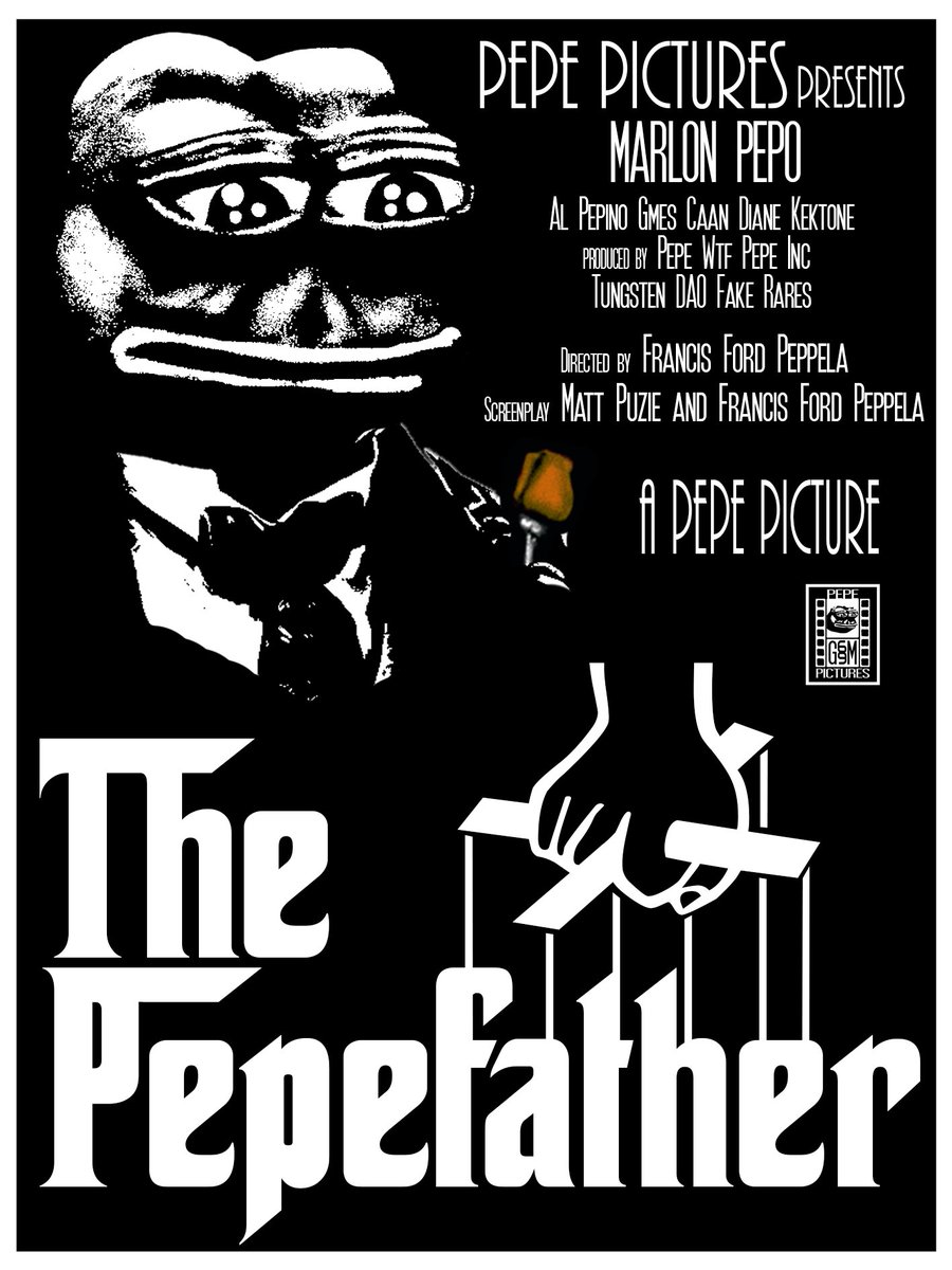 chipiron_eth's tweet photo. Yo fam, is a pleasure to introduce you: Pepe Pictures. A new collection in which I will be uploading all kinds of creations joining my two passions, 🐸s and cinema.

My genesis edition is free for all my twitter frens, I hope you like it! 🫡 💚 lenk below

"The Pepefather" https://t.co/rqOFIbCmSK