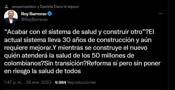 Le vuelvo a solicitar <a href="/carolinacorcho/">Carolina Corcho</a> (Carolina Corcho) el borrador de la reforma con la que quiere acabar con el modelo de salud de Colombia. No más generalidades de su parte, usted tiene una obligación como servidora pública. ¿Dónde está el documento? Es que ni Roy le cree.