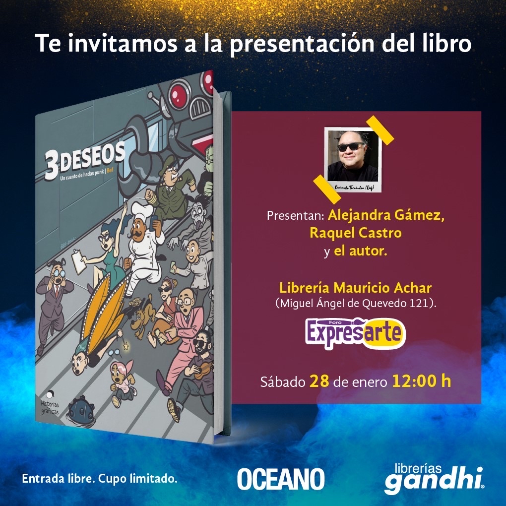 ¿Te imaginas un cuento de hadas punk? No te puedes perder la presentación de "3 Deseos" una  #HistoriaGráfica de <a href="/monorama/">Dio(BEF)s</a> #Bef, nos vemos este sábado 28 en <a href="/LibreriasGandhi/">Librerías Gandhi</a> Mauricio Achar ⏰12pm, nos acompañará <a href="/themountainwith/">Alejandra Gámez</a> y <a href="/raxxie_/">Raquel Castro</a> ¡No faltes!🧚‍♂️😎🤘🏼 <a href="/EventosGandhi/">Gandhi Eventos</a>
