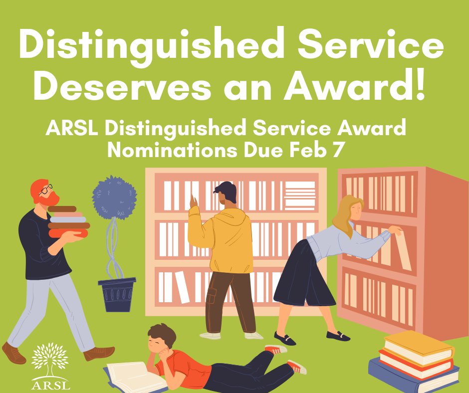 RuralLibAssoc's tweet photo. Do you know ARSL members who demonstrate significant community engagement and impact aligned with ARSL’s Organizational Values? Nominate them for the Distinguished Service Award!

Nominations close Feb 7. Learn more and submit your nominations here https://t.co/A0BTYxHsjy #ARSL https://t.co/cc2dYFuAyJ