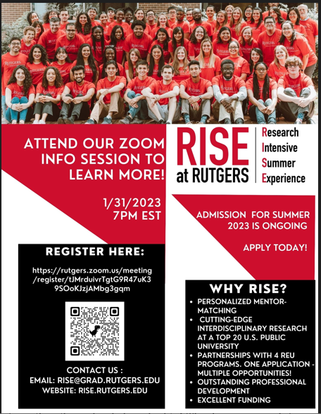 Undergrads: interested in Summer Research?  <a href="/RISErutgers/">RISE at Rutgers</a> is hosting a virtual info session on 1/31.  Learn about different programs and funding (including software development with RCSB PDB!).  Register for the info session at go.rutgers.edu/3xtqopd8