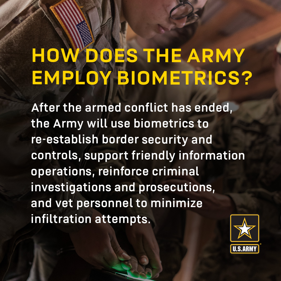 USArmy: The updated DoD Biometrics Directive covers how the #USArmy employs #biometrics.

Read the updates ➡️ spr.ly/60183X0y0.

#Army2030 #ArmyTech