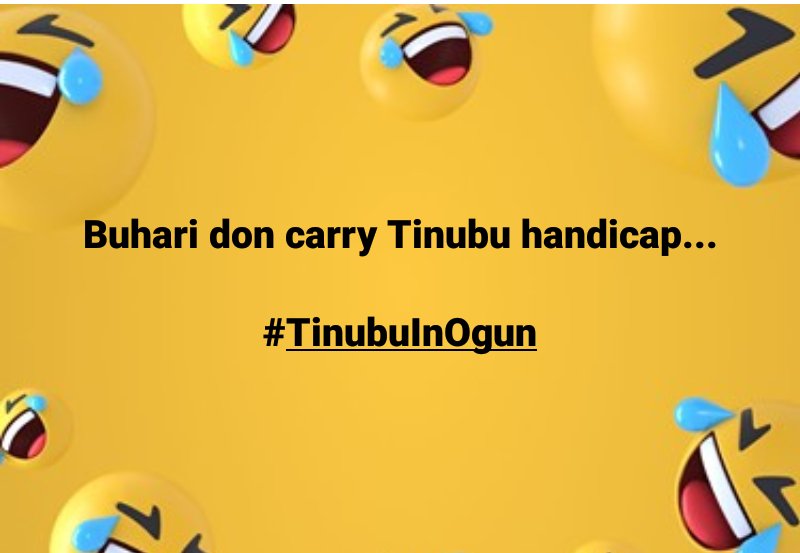 Buhari don carry Tinubu handicap...

#TinubuInOgun
#EndSARS #ObiDattiInKano #ObiDattiInGombe #ObiDattiInJos #ObiDattiInKafanchan #ObiIsComing