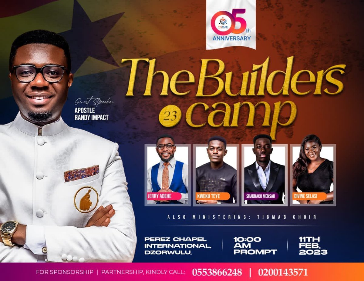 tig_mab's tweet photo. The Builders Camp affords us the opportunity to be uniquely built by God into His purpose for us. Join us in an awesome atmosphere of worship, praise, word, prayer and prophetic crowned with an impartation of knowledge and the Spirit by the Apostle Randy impact. https://t.co/n6Bx4HN93d