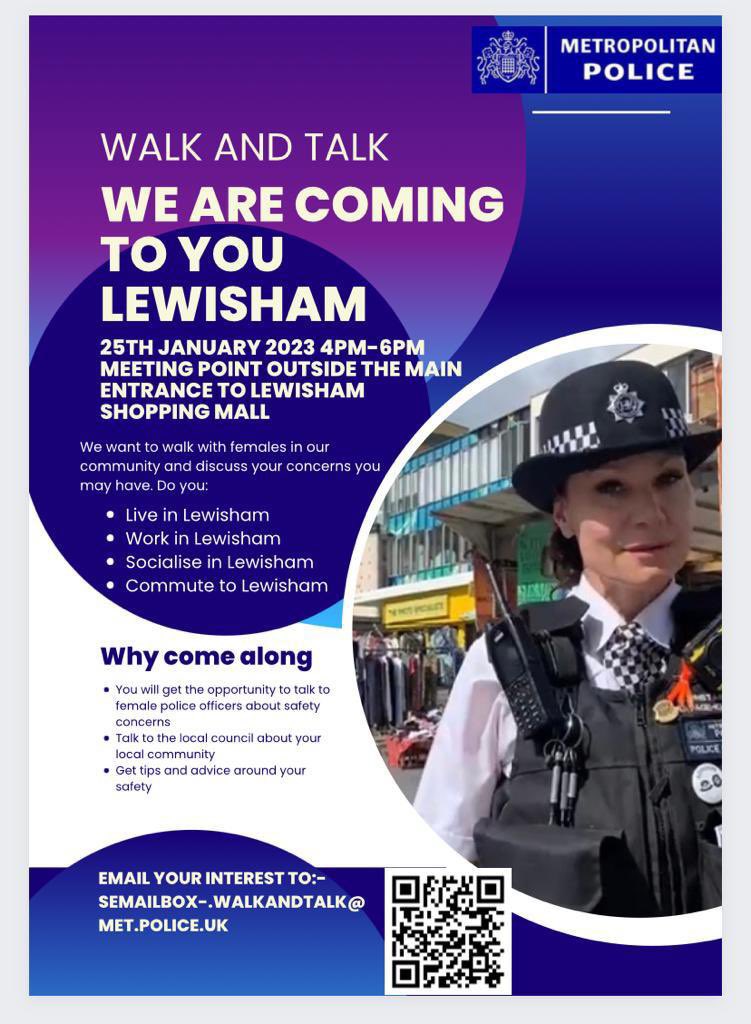 Today the Environmental Enforcement Team participated in the Walk &amp; Talk led by <a href="/MPSLewisham/">Lewisham MPS</a> and female officers from a variety of different agencies. 

The aim was to engage with local women walking &amp; talking about their concerns &amp; how we can help to create a #SaferLewisham