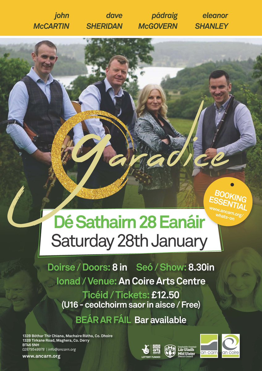 ancarn1's tweet photo. Bhfuil ticéid in áirithe go fóill agat?
Have you booked your tickets yet?
https://t.co/l6m0KwmM7s
#beo #live #carntóchair #ancarn #machairerátha #maghera #garadice #midulster @ArtsCouncilNI @MidUlster_DC @Garadicemusic https://t.co/GEQyIwA6Qw