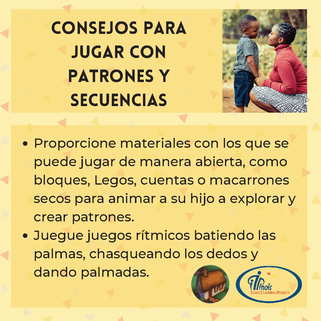 ielproject's tweet photo. Provide open-ended materials, such as blocks, Legos, beads, or dry macaroni to encourage your child to explore and create patterns.
#EarlyMath #StandardsStartAtHome #SSAH #Bilingual #IllinoisEarlyLearning https://t.co/XgleReBPAv