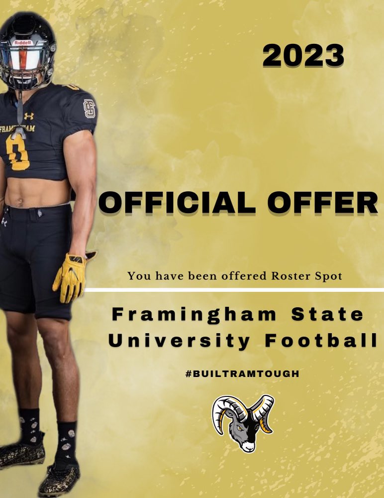JaelCabrera2's tweet photo. More then Blessed to receive a roster spot offer to Framingham State University thank you @KBTrey58 @CoachCoryBailey and @fsuramsfootball for giving me this offer @CoachJrob2 #notcommitted #Blessed https://t.co/uHbE2G0K0S