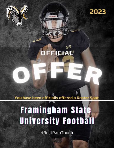 JaelCabrera2's tweet photo. More then Blessed to receive a roster spot offer to Framingham State University thank you @KBTrey58 @CoachCoryBailey and @fsuramsfootball for giving me this offer @CoachJrob2 #notcommitted #Blessed https://t.co/uHbE2G0K0S