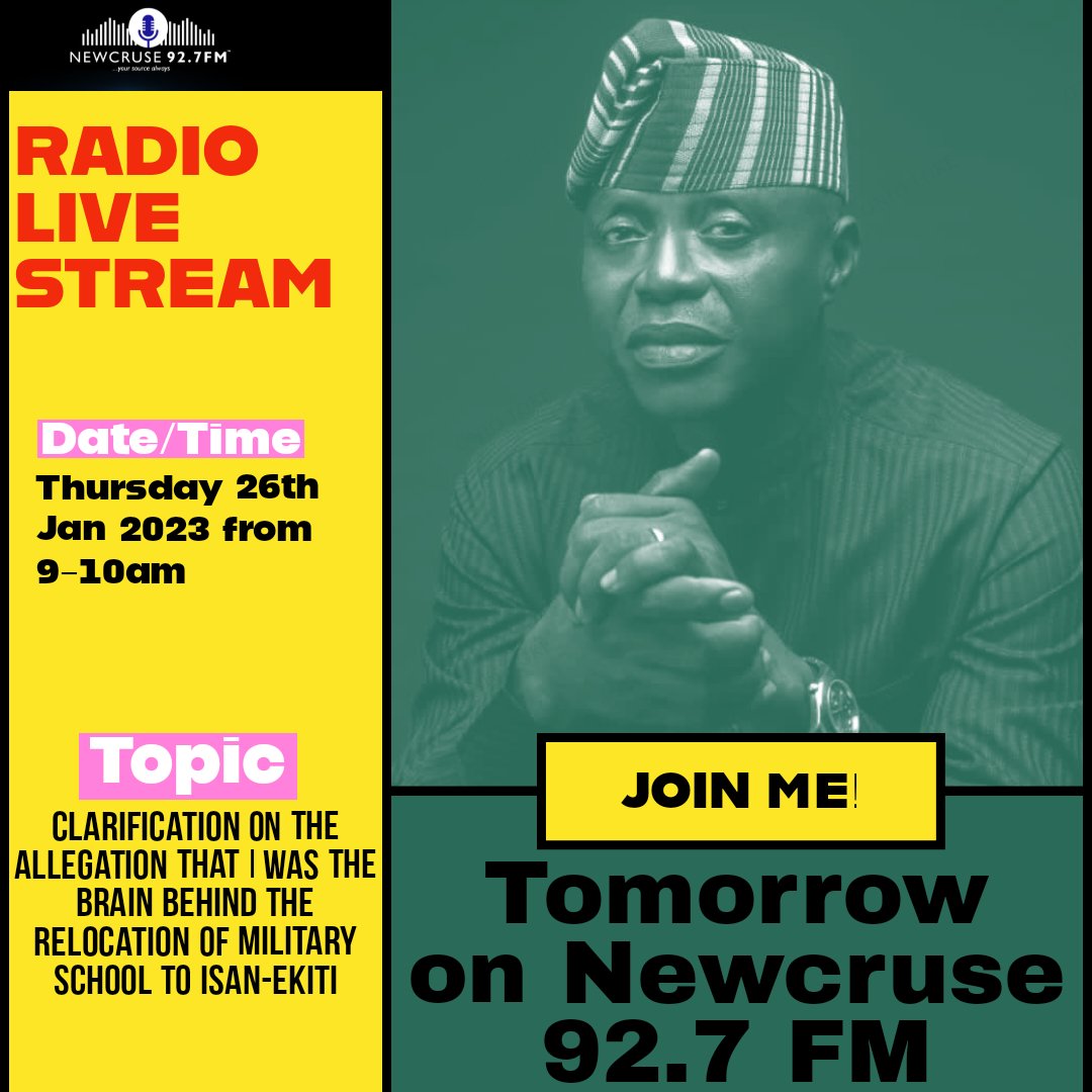 rufusojuawo's tweet photo. MEDIA ALERT! 

I will be on Newcruse 92.7 FM Radio #IKERE tomorrow by 9am. https://t.co/eqgFlPIXL9