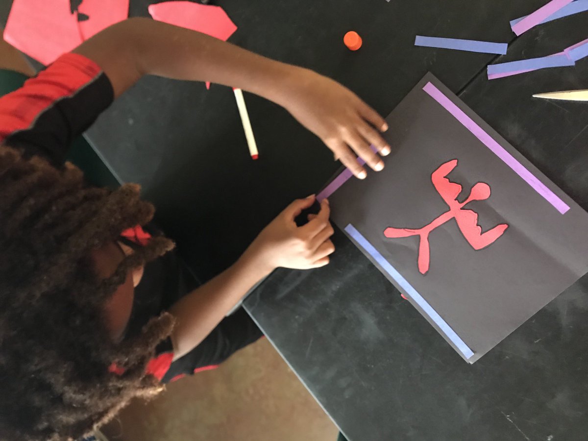 janefailer's tweet photo. Students @rjlCardinals were inspired by Author #RiaThundercloud Illustrator #KalilaJFuller & @CrayolaEdu to use movement & patterns to express their cultures, families, & interests. #CrayolaCreativityWeek https://t.co/QI15oqfiXG