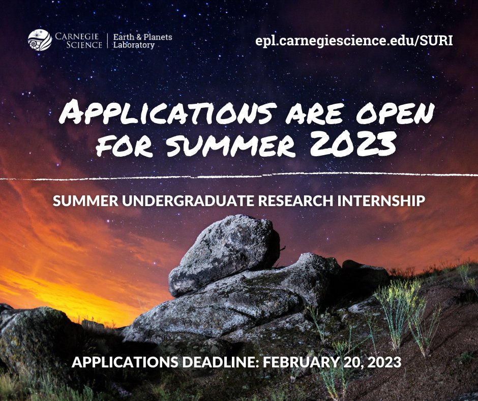 CarnegiePlanets's tweet photo. Ready to take your scientific career to the next level? 

Apply for our Summer Undergraduate Research Internship for a 10-week, full-time, paid experience in Washington, DC! #SURI23 #BBRCampus #SummerInternships #STEMIntern #STEMinDC

Apply by Feb, 20! 👇
https://t.co/hGajm5Jnmv https://t.co/L6SKgE0AXm