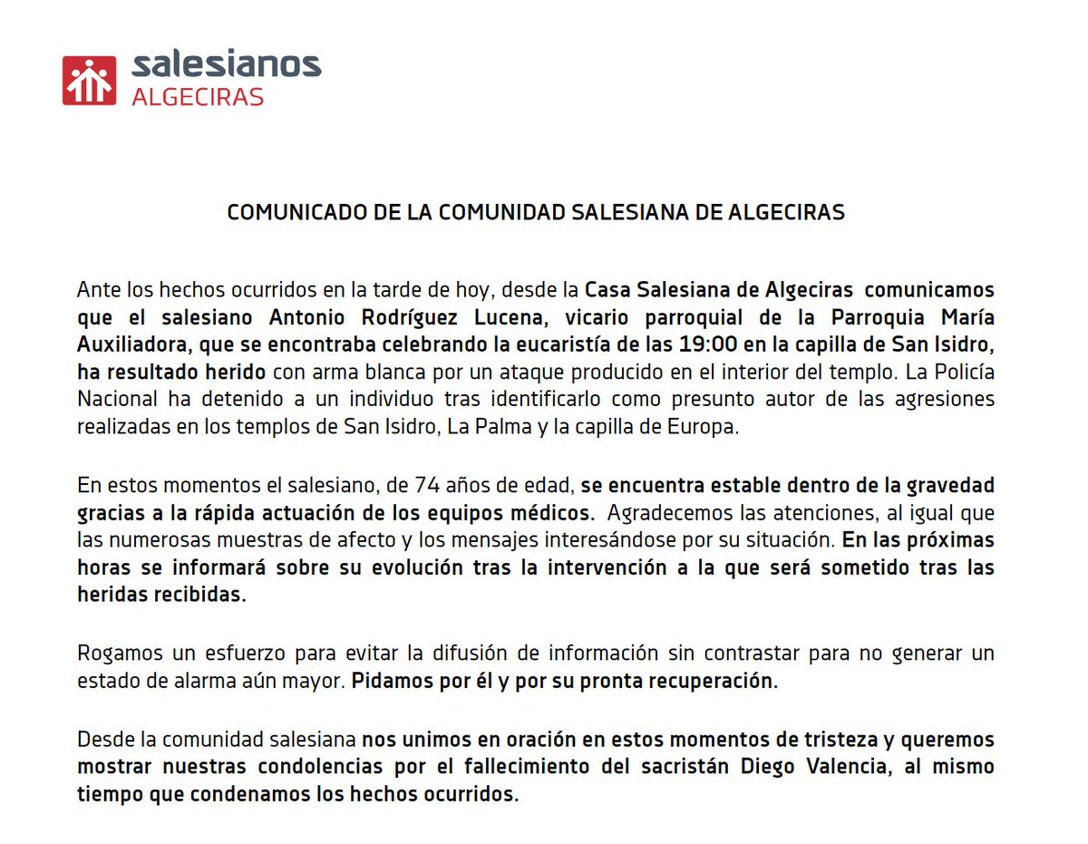SalesianosAlgec's tweet photo. Comunicado de la comunidad Salesiana de Algeciras

https://t.co/kz7RtreD1M https://t.co/Mfyf7347z4