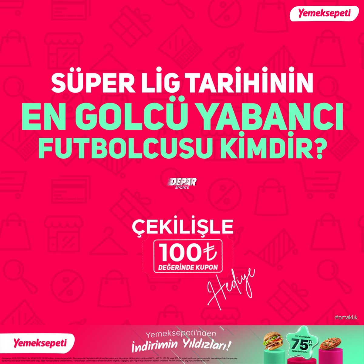 ⚡ Soruyu doğru yanıtlayarak tweeti RT yapan 20 takipçimize <a href="/yemeksepeti/">Yemeksepeti</a>'nden 100₺ indirim kuponu hediye ediyoruz!