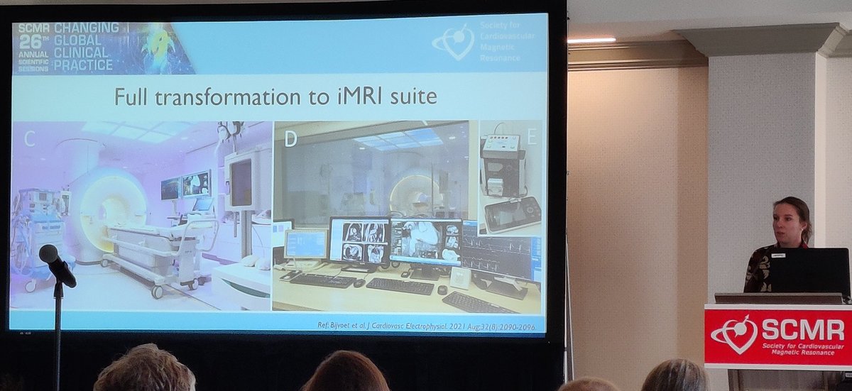 Great talk on ICMR guided EP ablation procedures in a standard MRI room transformed into an interventional suite. Great discussion on the value of MR tissue characterization too. @MirandaBijvoet #SCMR23