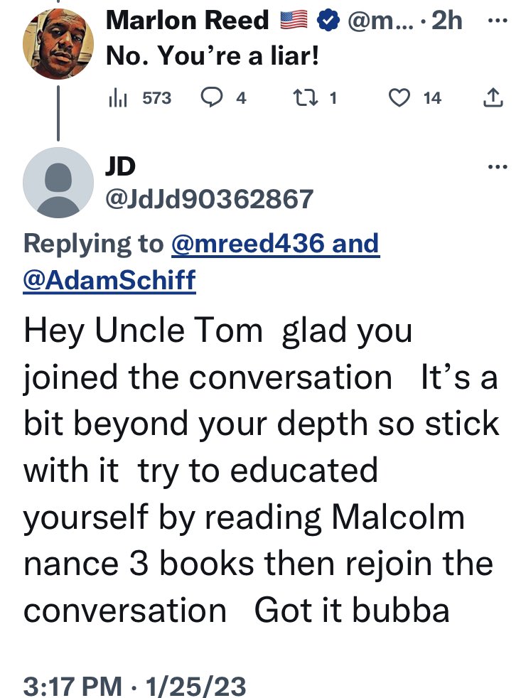 RT @liberalsracists: “Hey Uncle Tom..”
@mreed436 called Shifty eyes a Liar and this is the response he gets. https://t.co/qH1grxXrAC