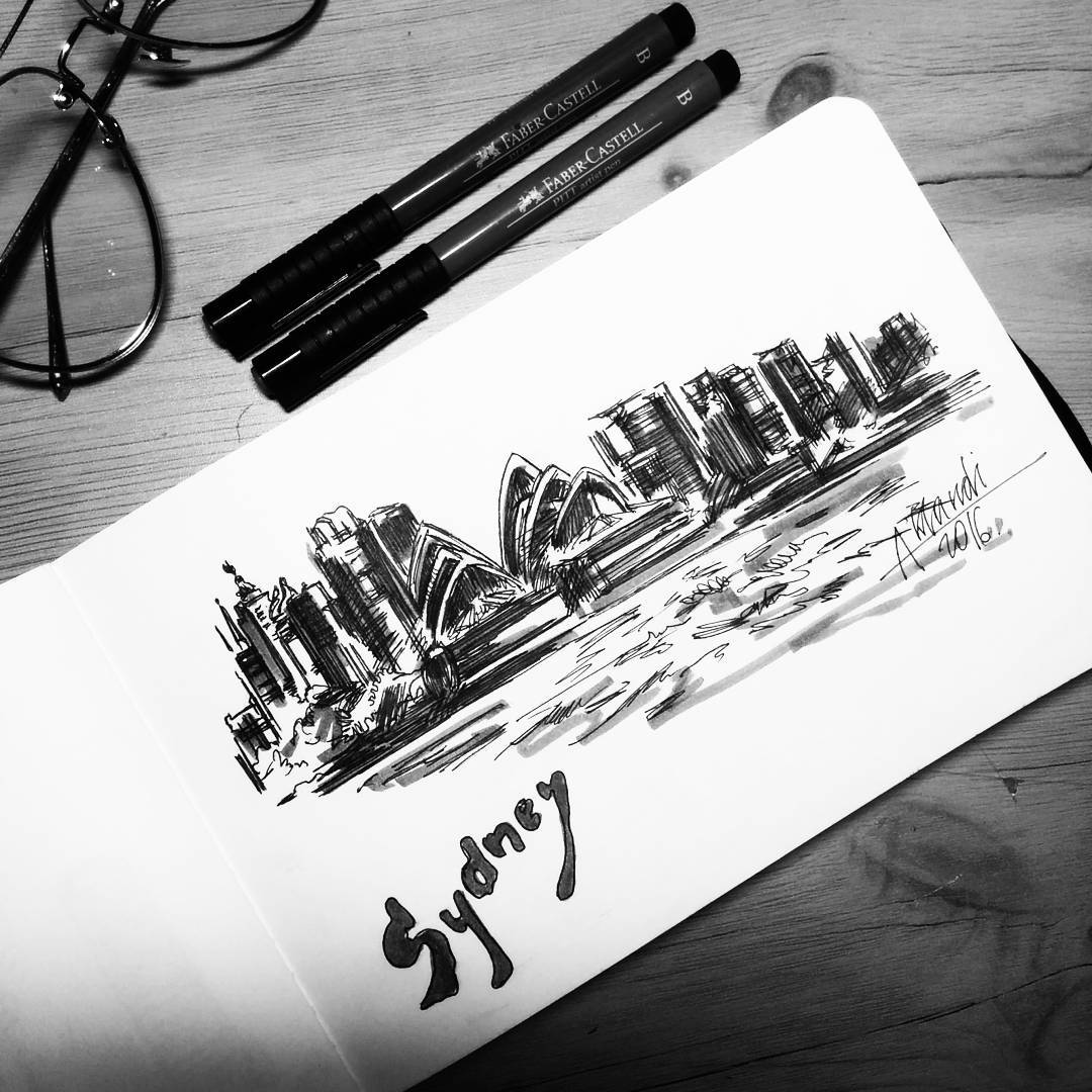 Quick sketch.  Sketches of Australia.  Sydney.Part 2
#sketch #illustration #sketchbook #sketching #graphic  #monochrome #art #artist #artwork #draw #drawing  #blackandwhite  #fabercastell  #architecture #oldtown   #australia #sydney #sydneyoperahouse #darlingharbour #portjackson