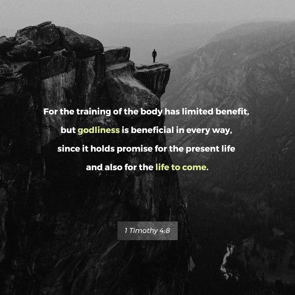 bobchavis's tweet photo. For the training of the body has limited benefit, but godliness is beneficial in every way, since it holds promise for the present life and also for the life to come.
1 Timothy 4:8 CSB

https://t.co/mzc5zYznF1 https://t.co/rqSM7N7yc0