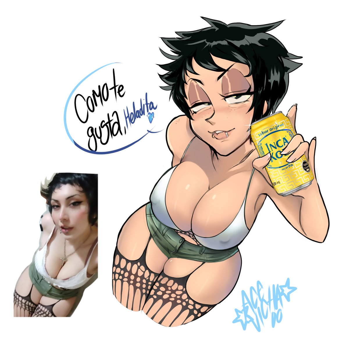 Acevi_chado's tweet photo. Me volví a dibujar, pero esta vez con la inca kola 💕✨ https://t.co/So7DuAal2r