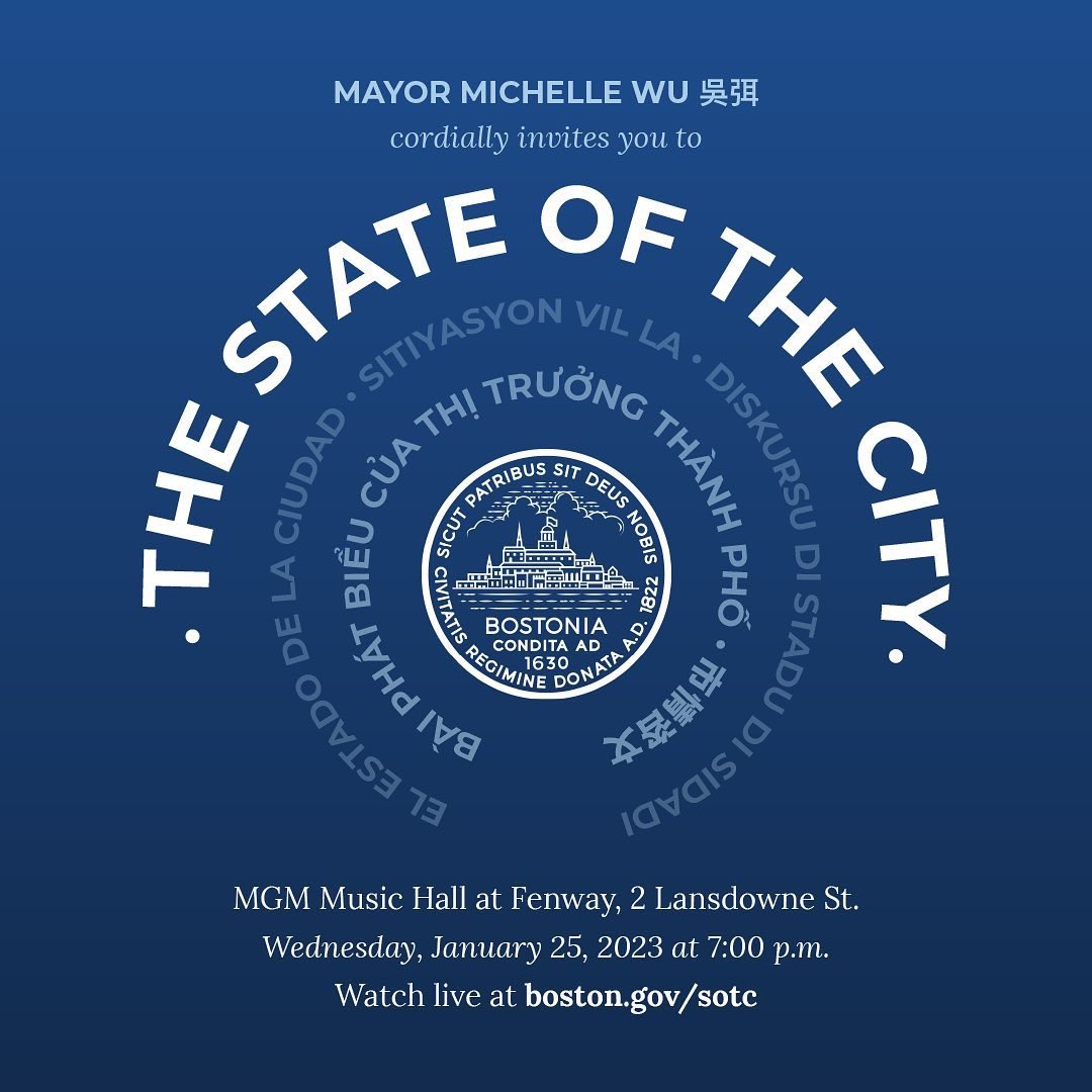 BostonTweet's tweet photo. Mayor Wu’s first The State of the City address is tonight at 7pm from MGM Music Hall at Fenway. 

You can watch the address live at: https://t.co/pzBjaXJ6IR https://t.co/gkiJnDy68z