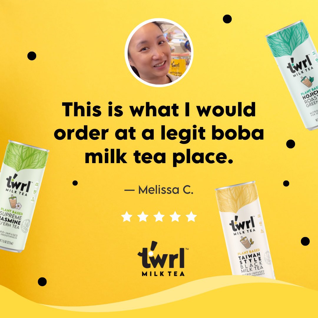 TwrlMilkTea (@twrlmilktea) on Twitter photo Legit Boba Milk Tea🧋This #customer #testimonial has us twirling 💛
Pair our Twrl Boba + Twrl Milk Tea for that perfect #guiltfree #bobamilktea 
⛽️Nitro-infused
🍵Loose Leaf Premium Tea
🍃Small family farms
#brownsugar #jellyboba #crystalboba #boba #konjac #twrlmilktea Legit Boba Milk Tea🧋This #customer #testimonial has us twirling 💛
Pair our Twrl Boba + Twrl Milk Tea for that perfect #guiltfree #bobamilktea 
⛽️Nitro-infused
🍵Loose Leaf Premium Tea
🍃Small family farms
#brownsugar #jellyboba #crystalboba #boba #konjac #twrlmilktea