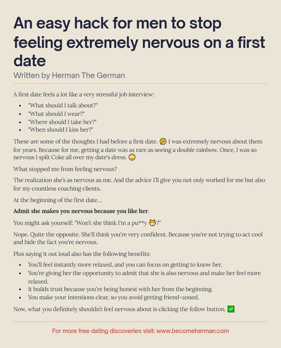 An easy hack for men to stop feeling extremely nervous on a first date