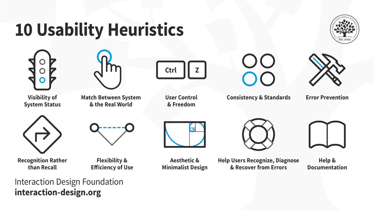 ixdf_org's tweet photo. Do you know all 10 Usability Heuristics? 

Learn more in our new course "User Experience: The Beginner's Guide" - now with 20% off, plus a selection of free master classes, if you become a member today.

https://t.co/NytMn9juS7 https://t.co/fkUdubqPAH