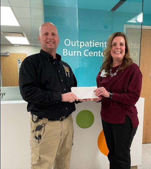 Walt Hower, fire safety inspector and retired Bath Fire Department chief, recently presented a check to Jennifer Davis, director of surgical services, in support of the Paul and Carol David Foundation Burn Institute <a href="/AkronChildrens/">Akron Children's</a> . Thank you for your support!