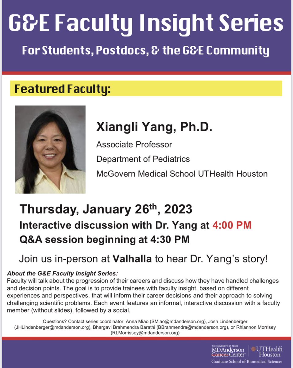 UTGSBSGnE's tweet photo. Come out to Valhalla tomorrow afternoon to learn about Dr. Yang’s career path! https://t.co/x2d3QKKmSS
