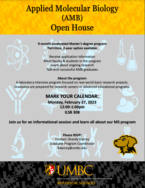 UMBCBiology's tweet photo. Come and join Dr. Starz-Gaiano & Dr. Cynthia Wagner for an informational session about our Applied Molecular Biology Master Program
#UMBCbiology #umbc #bioscience #amb #appliedmolecularbiology #scienceresearch #researchproject #ambmasterclasses #mastersprogram #mastersdegree https://t.co/lRPjk6I6IN