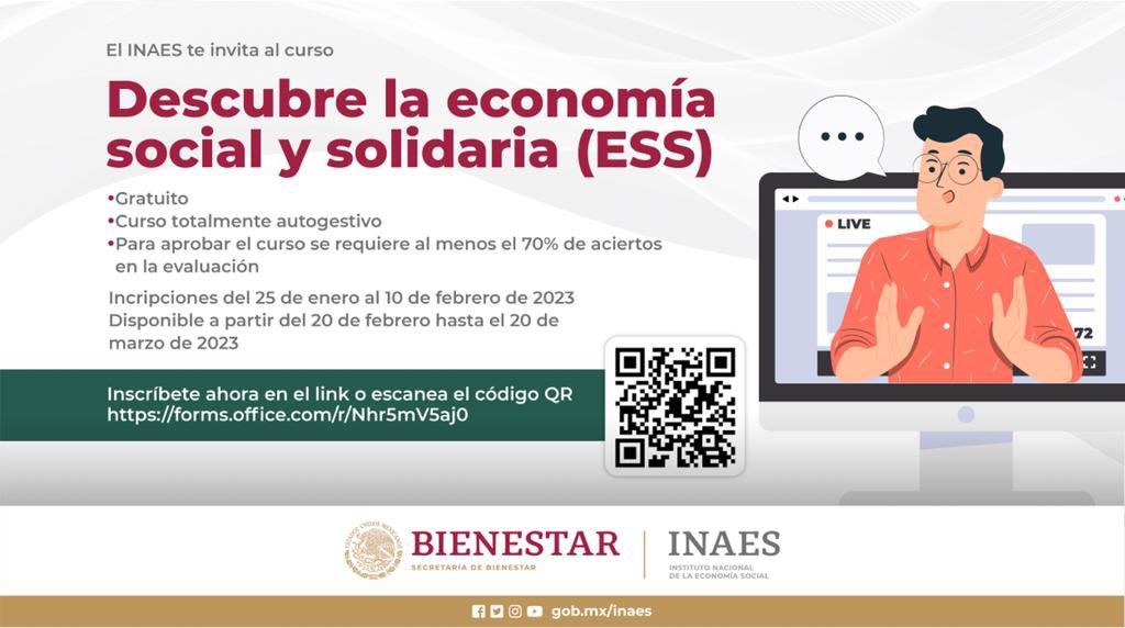 INAESMx's tweet photo. Link:https://t.co/aMtzQhqR7o
 ⏰¡Que no se te pase! Reabrimos nuestro #curso “Descubre la #EconomíaSocial y Solidaria”.  Si quieres adentrarte en el mundo de la #ESS, es momento.
Disponible a partir del 20 de febrero y hasta el 20 de marzo. Es gratuito con derecho a Constancia. https://t.co/IzWiw1ZjwY