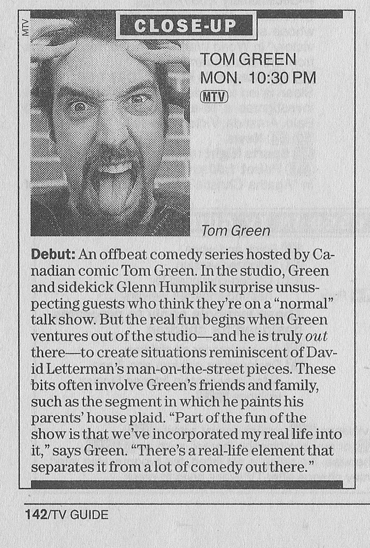 RetroNewsNow on Twitter "📺 ‘The Tom Green Show’ MTV DEBUT (TV Guide