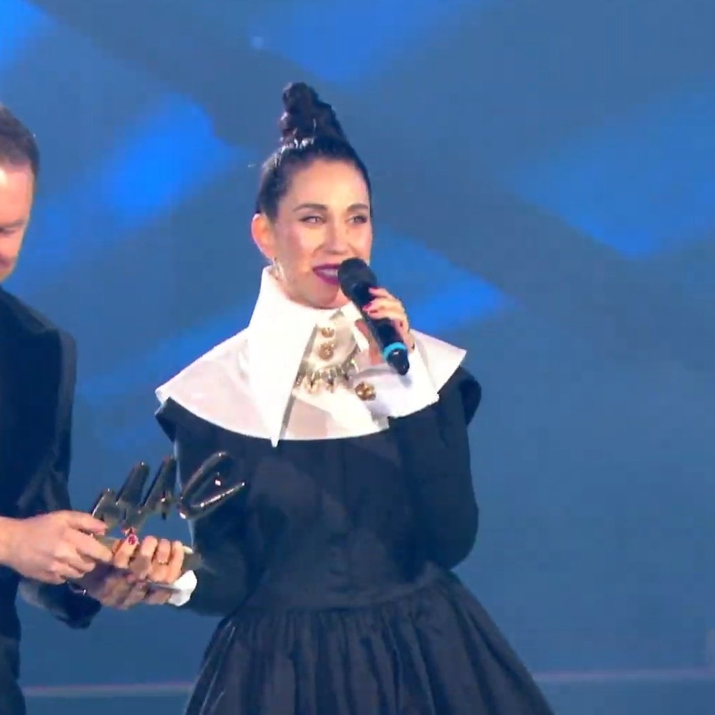 KonstraUpdates's tweet photo. Konstrakta recieves the Golden MAC award, awarded to the person that has changed and influenced regional music the most in the past year #MAC2023 🏆 https://t.co/sDRIaowXmw