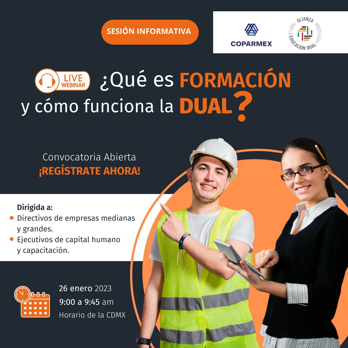 ¡Conoce los beneficios de implementar la #FormaciónDual en tu empresa! 📚

En conjunto con la Alianza para la Educación Dual Profesional, participa en la sesión informativa mañana 26 de enero a las 🕘 9:00 hrs.

💻 Modalidad virtual
Regístrate aquí 🔗 bit.ly/401TFqW