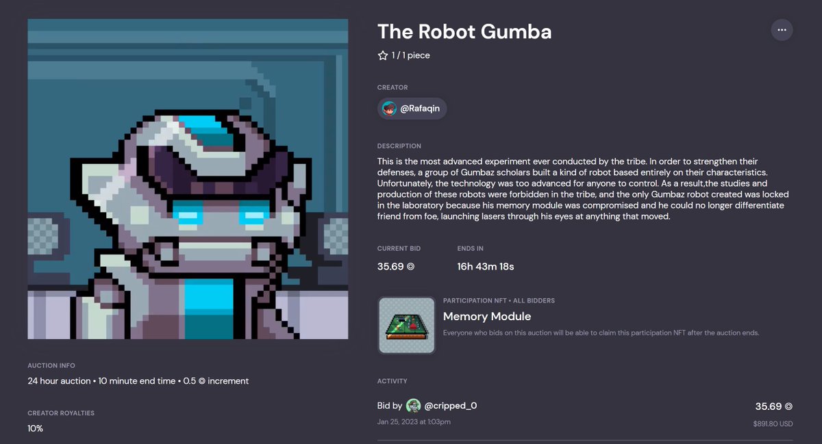 rafakinsoares's tweet photo. 🚨 AUCTION UPDATE 🚨

The Robot Gumba is in the hands of @cripped_0 

Current bid: 35.69 ◎

Link bellow ⤵️ https://t.co/t1BX0whrRk