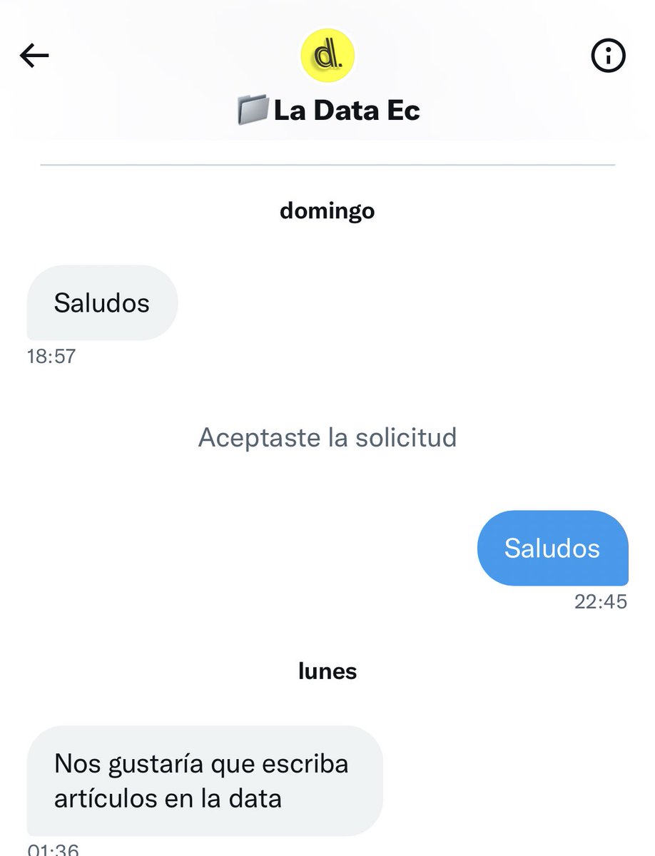 La <a href="/LaDataEc/">La Data</a> me contacta conel fin de q escriba artículos en ese medio digital. No obstante, telefónicamente me indican q el propósito es hablar en contra de quienes estarían en oposición del gobierno, concretamente <a href="/PrisSchettini/">Priscila Schettini</a>. Jamas me prestaría para algo tan falta de ética!