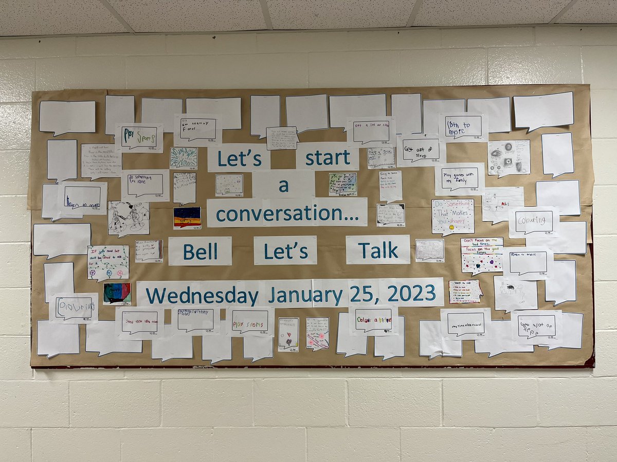 Our schools bulletin board is coming together. So many ideas for ways to support our mental health! #BellLetsTalk #ALCDSBFormed #ALCDSBMYSP @alcdsb_ofat