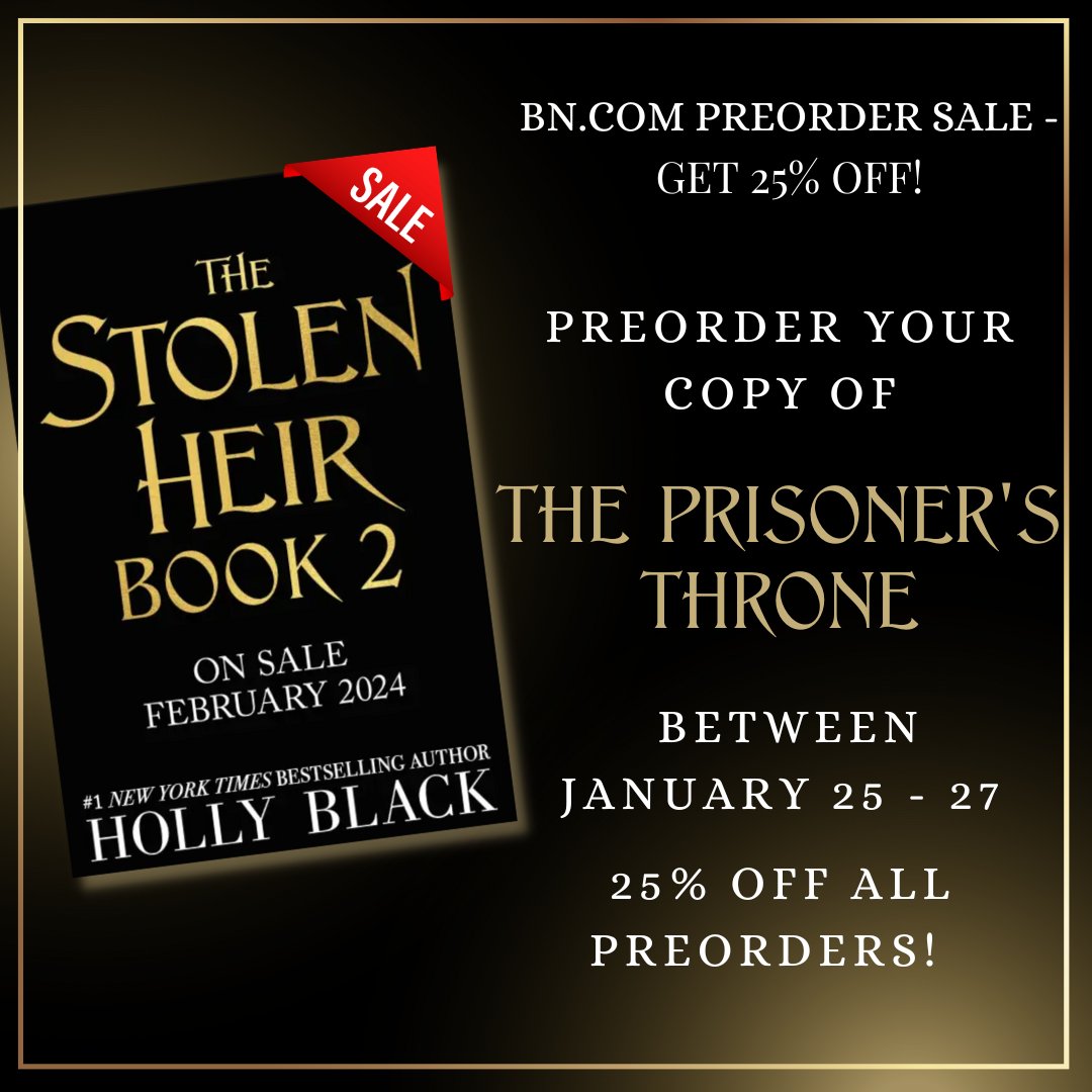 Barnes and Noble are having a 25% off all preorders, which includes THE PRISONER'S THRONE. It's available February 27, 2024, but you can pay 25% less for it today if you pre-order at Barnes and Noble. USE Code PREORDER25, and happy shopping! Link in linktree!