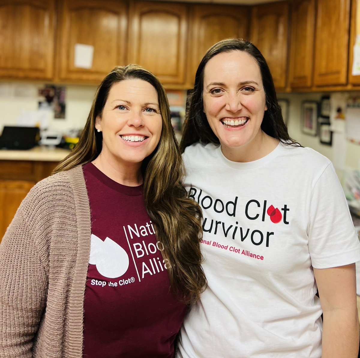 Celebrating my birthday and my 1 year “clotiversary” this week. Am so thankful for my amazing work family who helped me celebrate today with matching shirts, and for helping me navigate the last year of blood thinner life @StopTheClot #bloodclotawareness