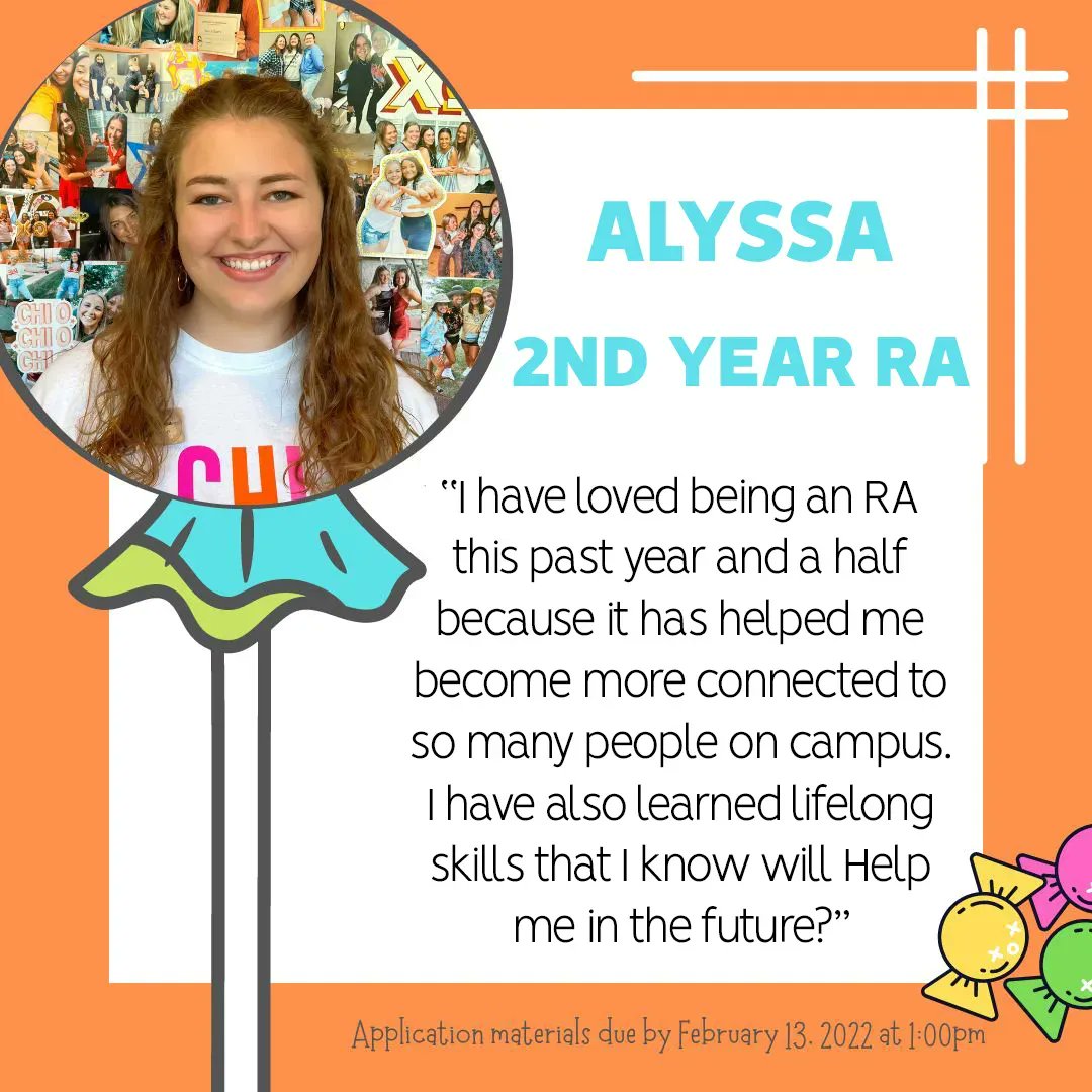 ESUResLife's tweet photo. Say hi to Alyssa!

We are looking for more awesome RA's like Alyssa. 

Apply to be an RA on Handshake. 

Applications are due before Feb. 13th. https://t.co/Sy6YavDTke