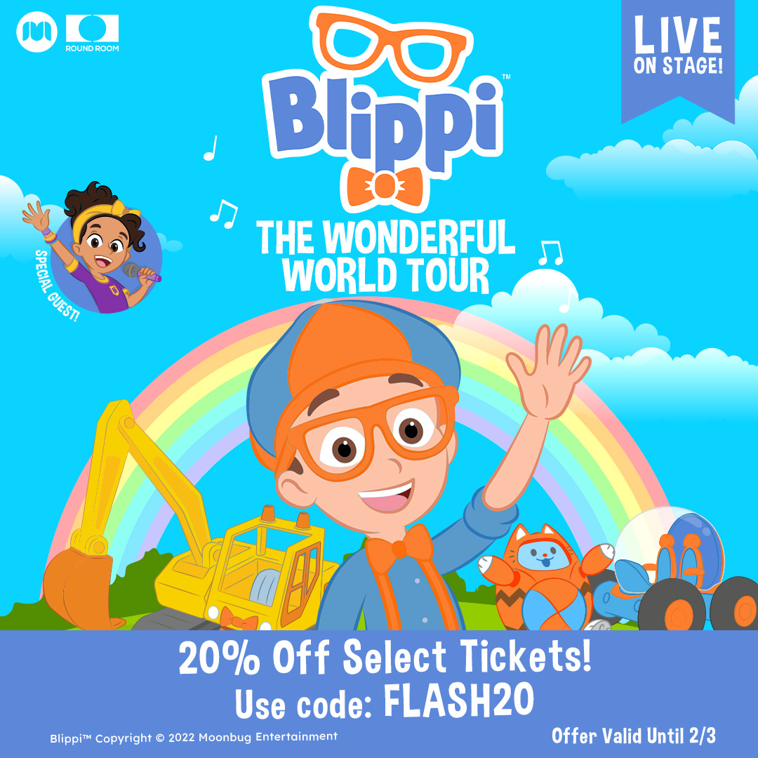 LIMITED TIME! 

Get 20% off tickets to Blippi The Wonderful World Tour! Use code: FLASH20 to get your kiddos tickets to Blippi! Offer valid until 2/3, while supplies last.

🎟 bit.ly/BLIPPIinBismar…