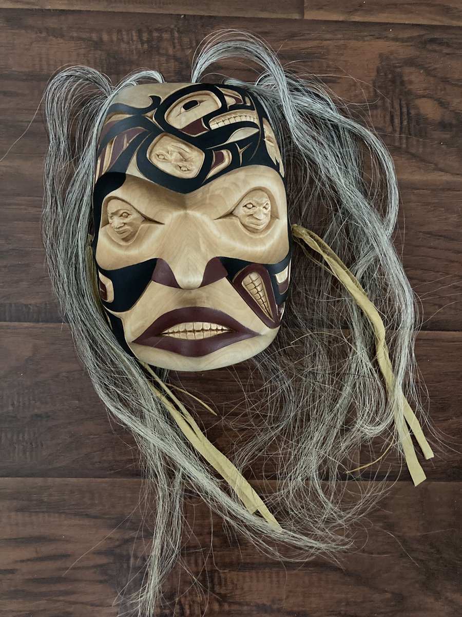 A mask telling the story of growing old, and the experiences and memories one has looking back on their life. #NativeArt #IndigenousArt #WestCoastArt #RT and #Follow - with thanks!