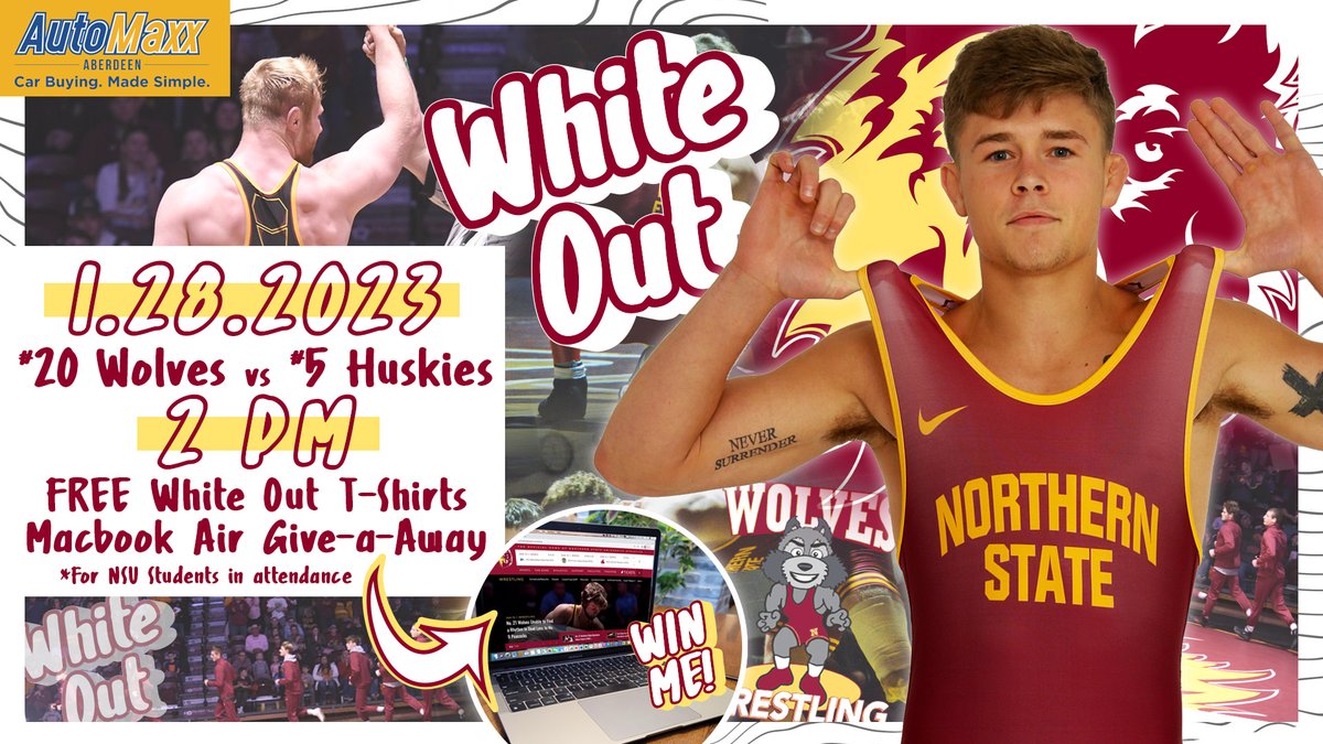 WolvesAthletics's tweet photo. #ThisWeekInPromos

#20 @nsuwolves_wr has an event filled weekend on tap‼️

Fri: Military Appreciation Night - specialty singlet auction for DTOM Veterans Ranch - FREE admission for kids 

Sat: White Out - FREE t-shirts for fans - MacBook Air Giveaway

#GoWolves🐺 | #maroonNgold🐾 https://t.co/m9mhbvk61m