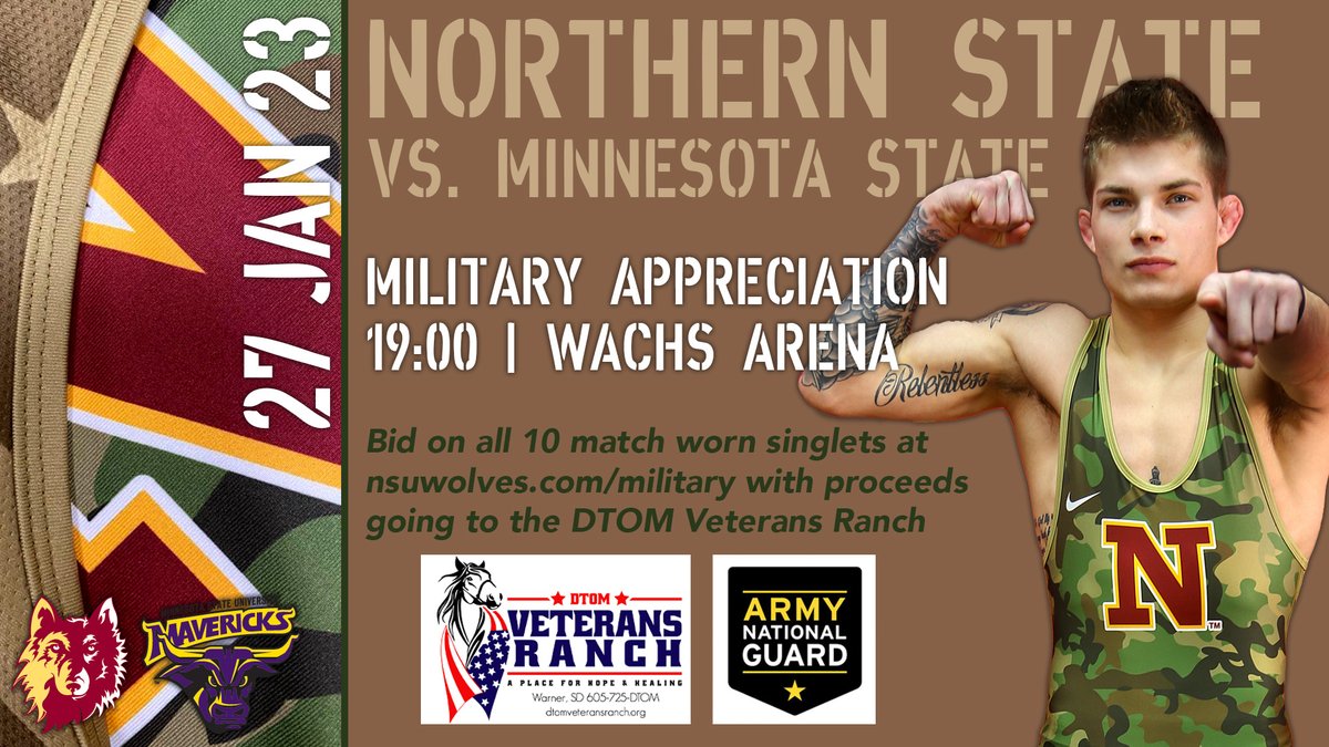 WolvesAthletics's tweet photo. #ThisWeekInPromos

#20 @nsuwolves_wr has an event filled weekend on tap‼️

Fri: Military Appreciation Night - specialty singlet auction for DTOM Veterans Ranch - FREE admission for kids 

Sat: White Out - FREE t-shirts for fans - MacBook Air Giveaway

#GoWolves🐺 | #maroonNgold🐾 https://t.co/m9mhbvk61m